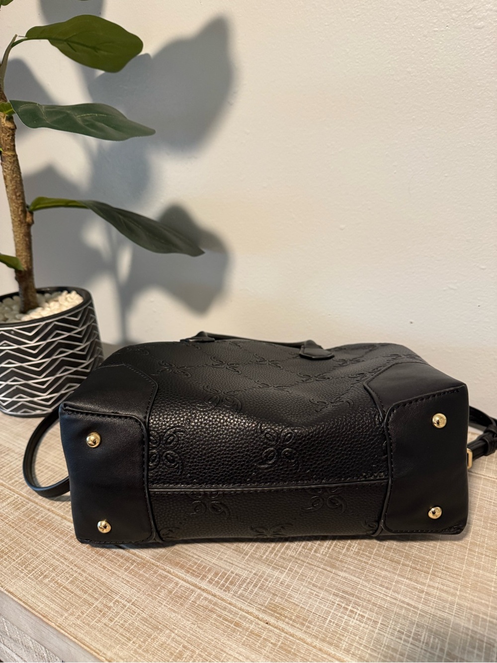 Nine West Black Embossed Satchel with Detachable Strap - Picture 2 of 4